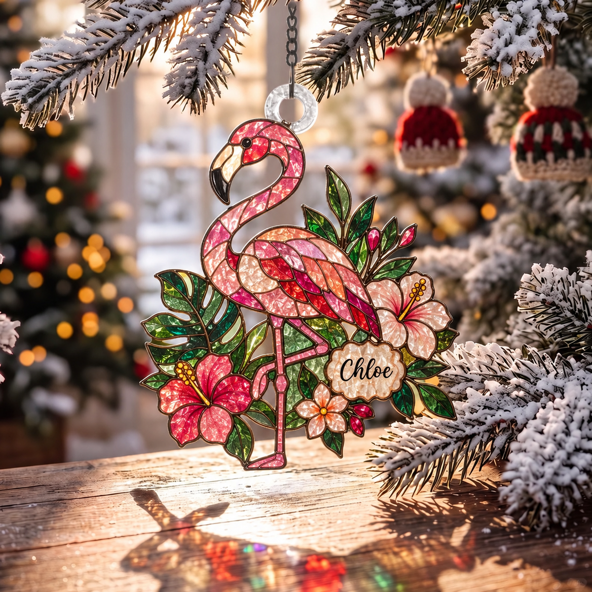 🌈Personalized Christmas-themed Stained Glass Ornament – ‘Sun Catcher’ tree decoration with space to write a name