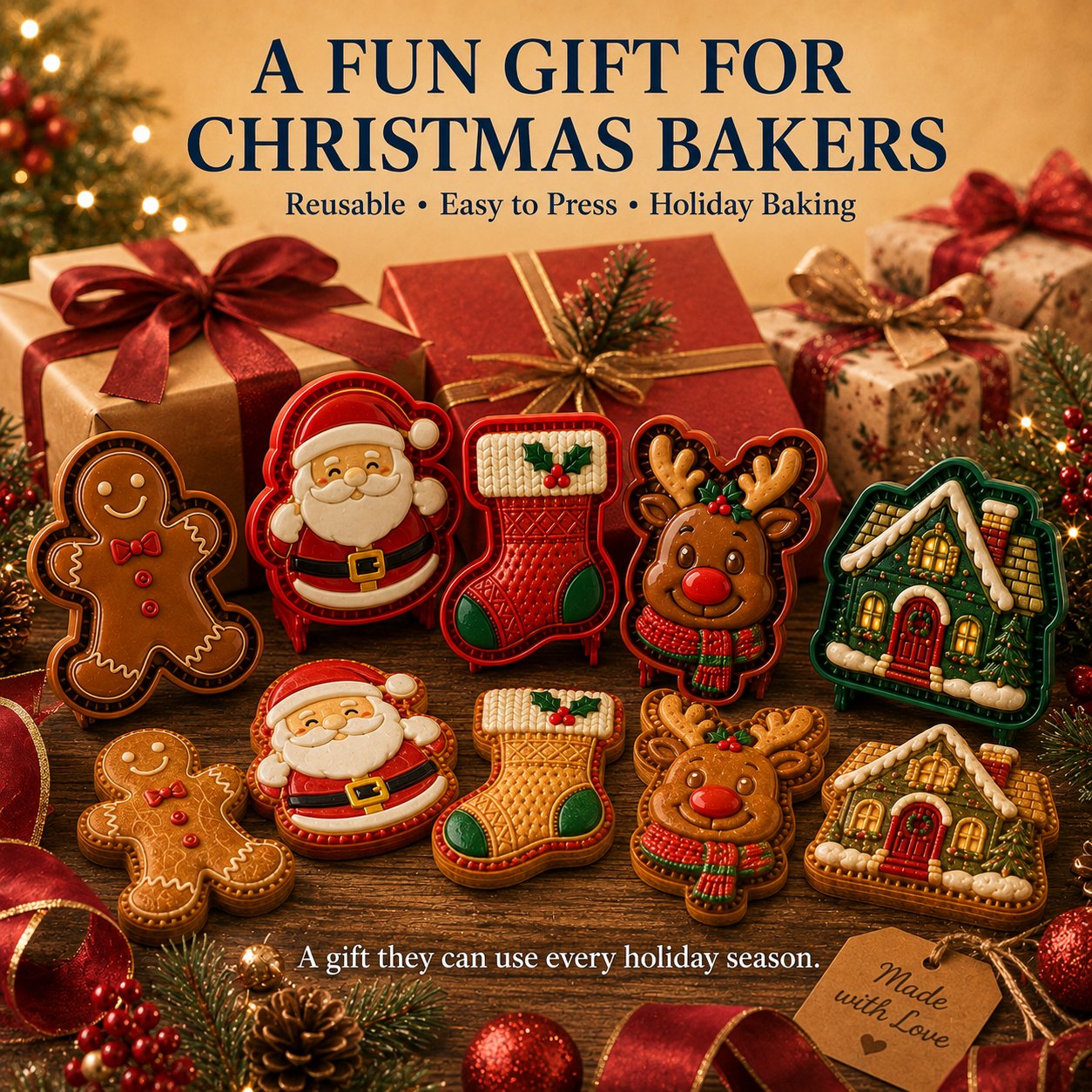 🎄8-Design Christmas Mini Pie Mold Collection| Reusable Embossed Molds