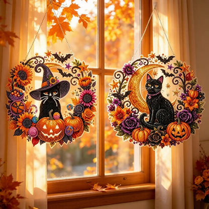 🎃Black Cat Moon Diamond Art Hanging Ornament Kit – Relaxing DIY Halloween Craft 💎