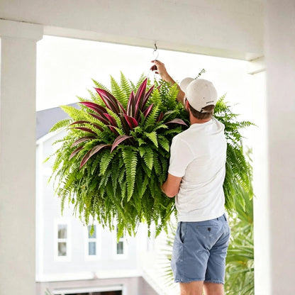 🌿 UV-resistant artificial ferns & red dragon trees – Full, lush, and colorfast!