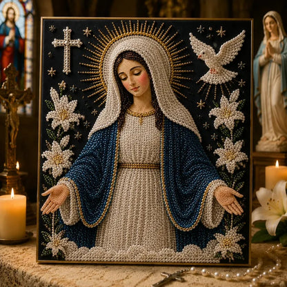 🙏 Divine Pearl Bead Virgin Mary Icon – A Peaceful DIY Faith Art Gift ✨