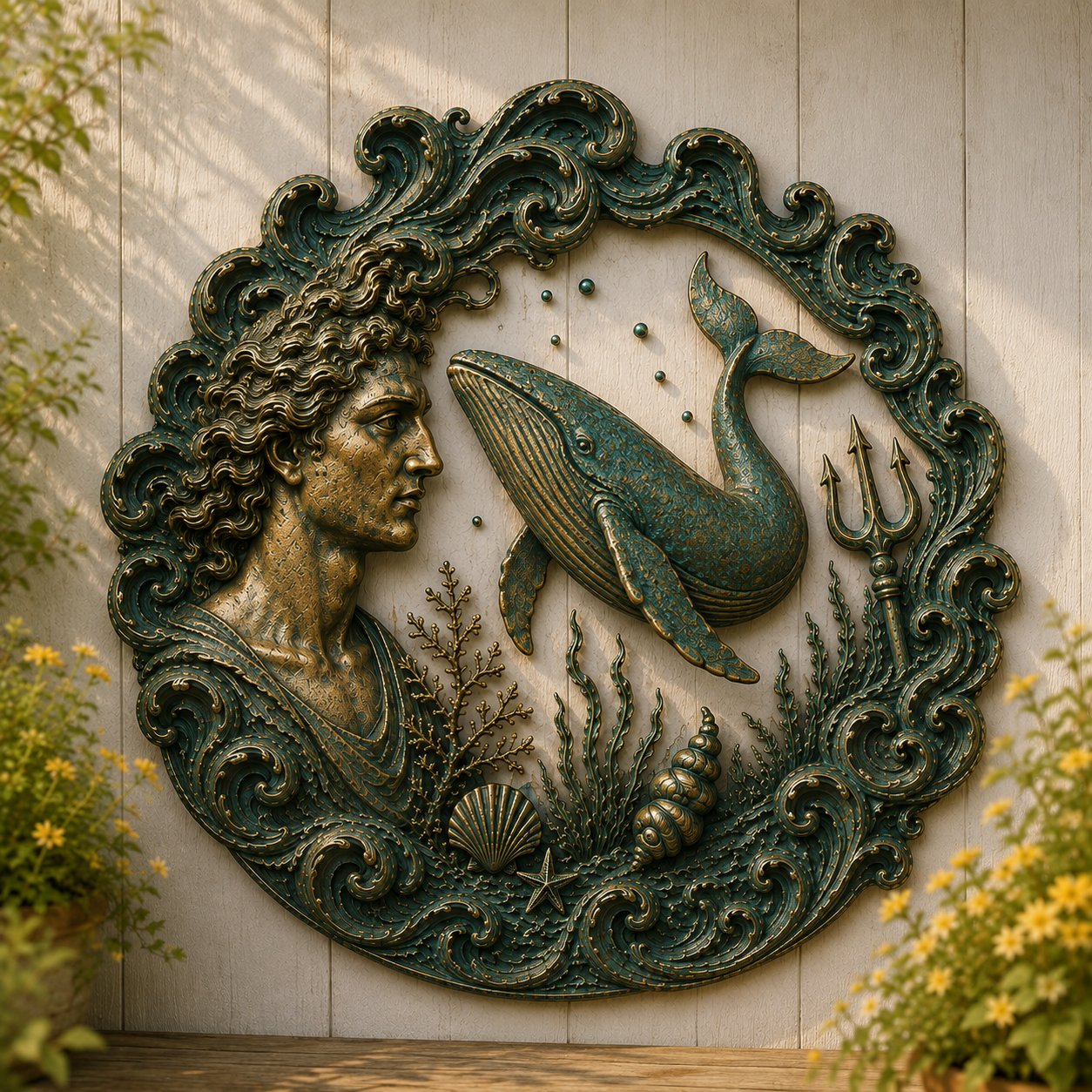🔱‘Blessing of the Ancient Sea God’ Mural – 🌊Vintage Classical-Style Metal Wall Decoration