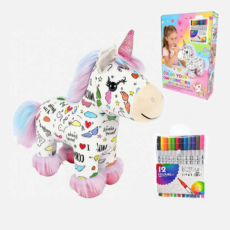 🦄DIY Color-In Unicorn Plush Toy Kit  - Washable & Reusable Art Fun /with 12 Washable Markers