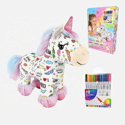 🦄DIY Color-In Unicorn Plush Toy Kit  - Washable & Reusable Art Fun /with 12 Washable Markers