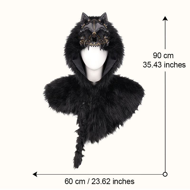 🐺Halloween Medieval Viking Faux Wolf Skull Hooded Cape