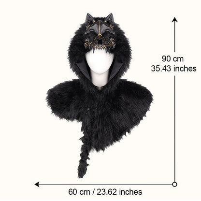 🐺Halloween Medieval Viking Faux Wolf Skull Hooded Cape
