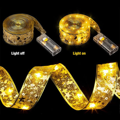 ✨Christmas Double-Layered Hot-Stamped Satin Ribbon with LED Strip Lights