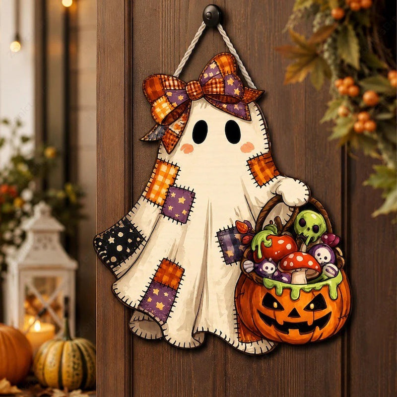 👻Patchwork Ghost Hanging Wooden Card