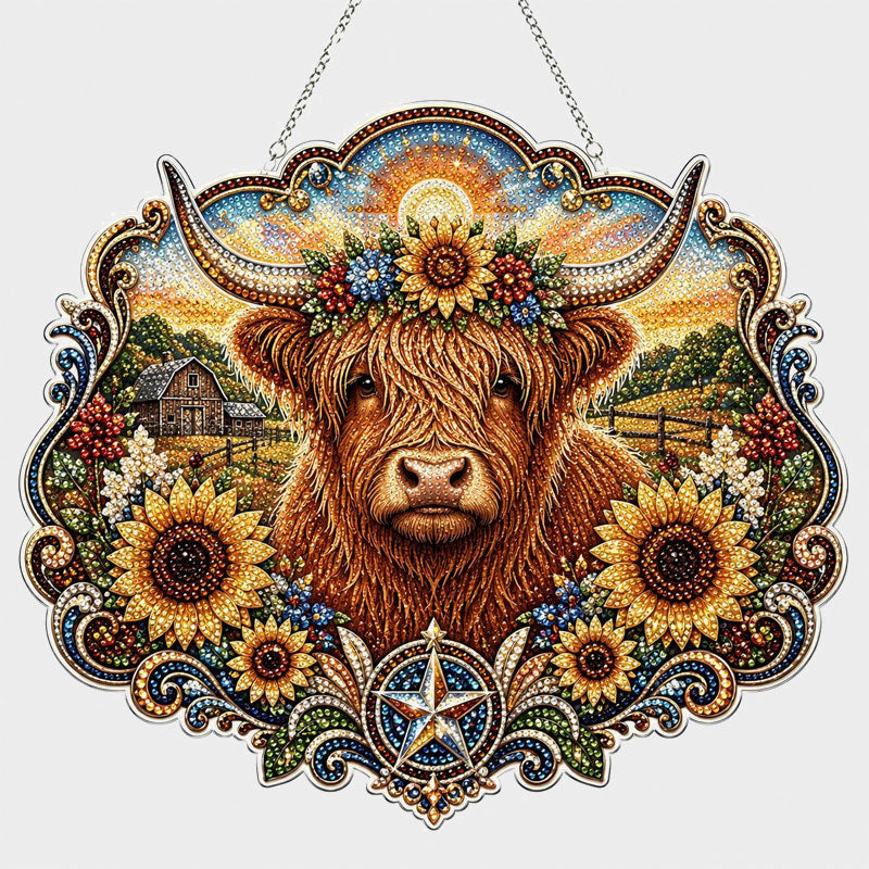 Sparkling Highland Cow Diamond Art Acrylic Door Plaque