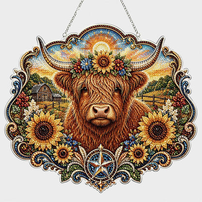 Sparkling Highland Cow Diamond Art Acrylic Door Plaque