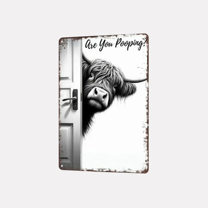 🐮 Funny"Are You Pooping?" Wall Decor😂 – Vintage Highland Cow Sign