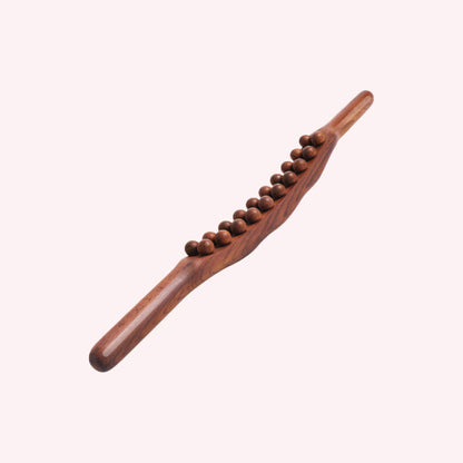 Massagestav i bokträ | Dubbel rad med kulor för magmassage och öppning av meridianerna