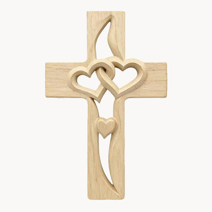 "Two Hearts, One Faith" Intertwined Wooden Cross
