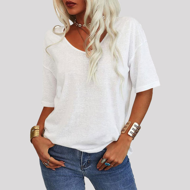 T-tröja med V-ringning i enfärgad modell för kvinnor/T-tröja med V-ringning i enfärgad modell för kvinnor