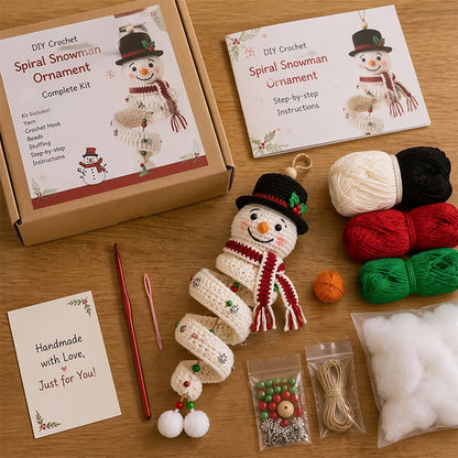 ☃️DIY Christmas Spiral Crochet Ornament Kit  | Complete Beginner-Friendly Set with Soft Yarn, Crochet Hook, Festive Beads, Snowflakes & Step-by-Step Guide 🧶🎄