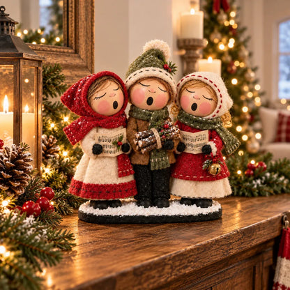 🎄 Vintage Christmas Carolers Figurine | Cozy 3-Person Tabletop Holiday Decor 🎶