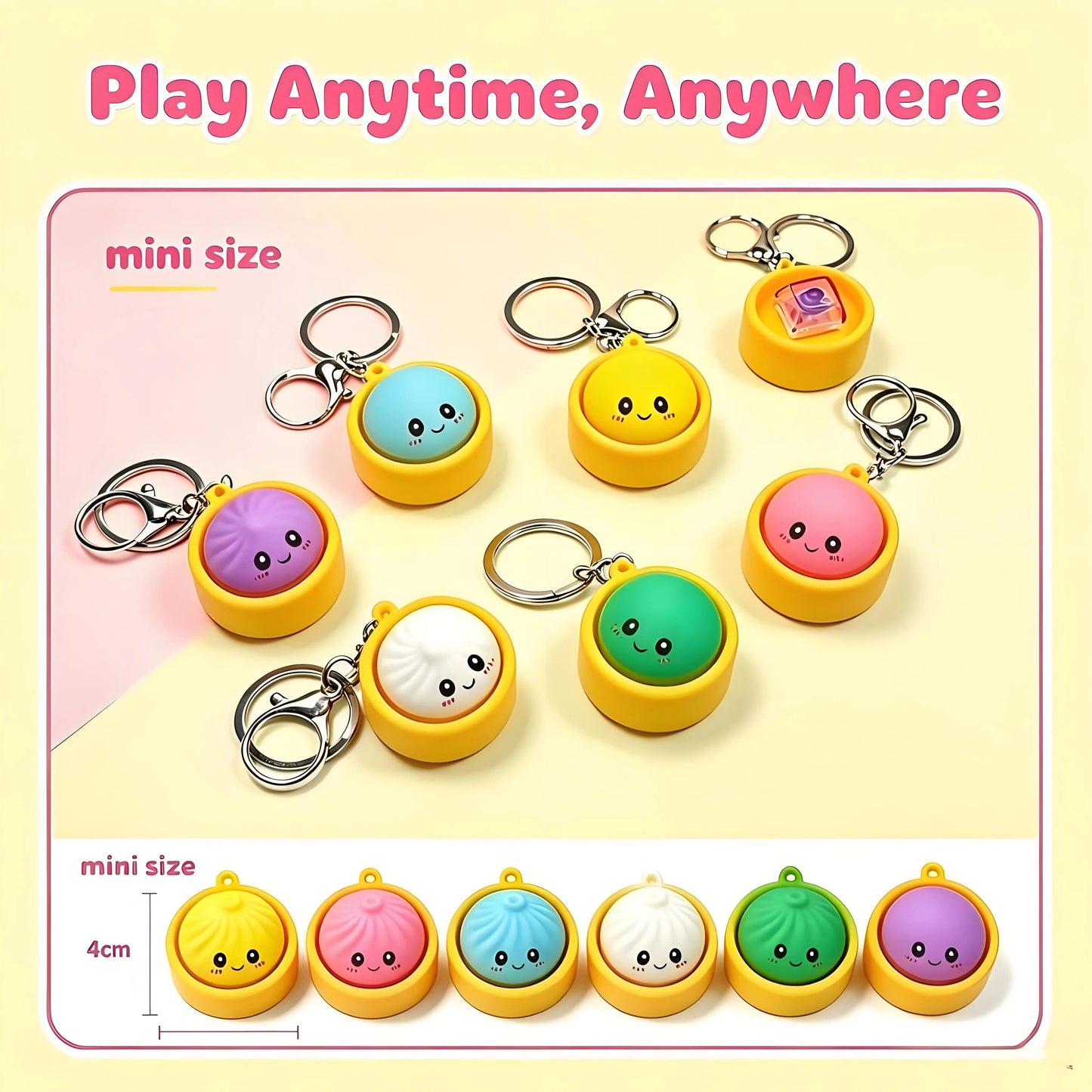 🔥  Cute Dumpling Pressable Fidget Keychain - touch sensing light