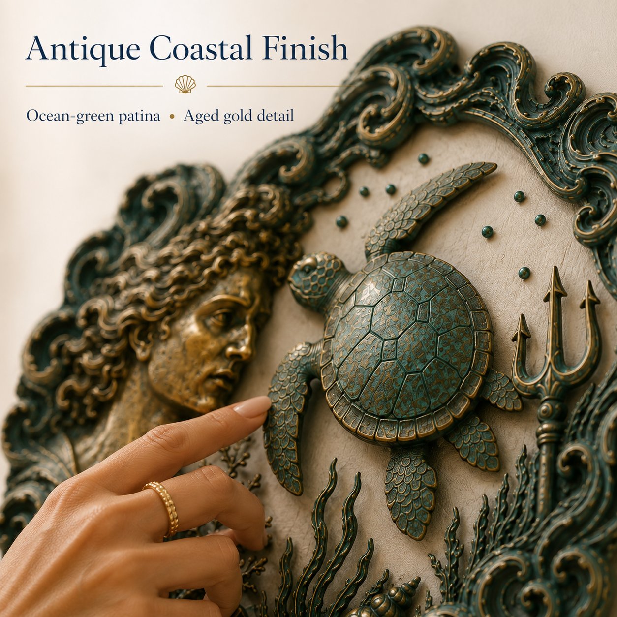 🔱‘Blessing of the Ancient Sea God’ Mural – 🌊Vintage Classical-Style Metal Wall Decoration