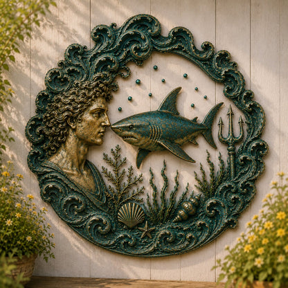 🔱‘Blessing of the Ancient Sea God’ Mural – 🌊Vintage Classical-Style Metal Wall Decoration