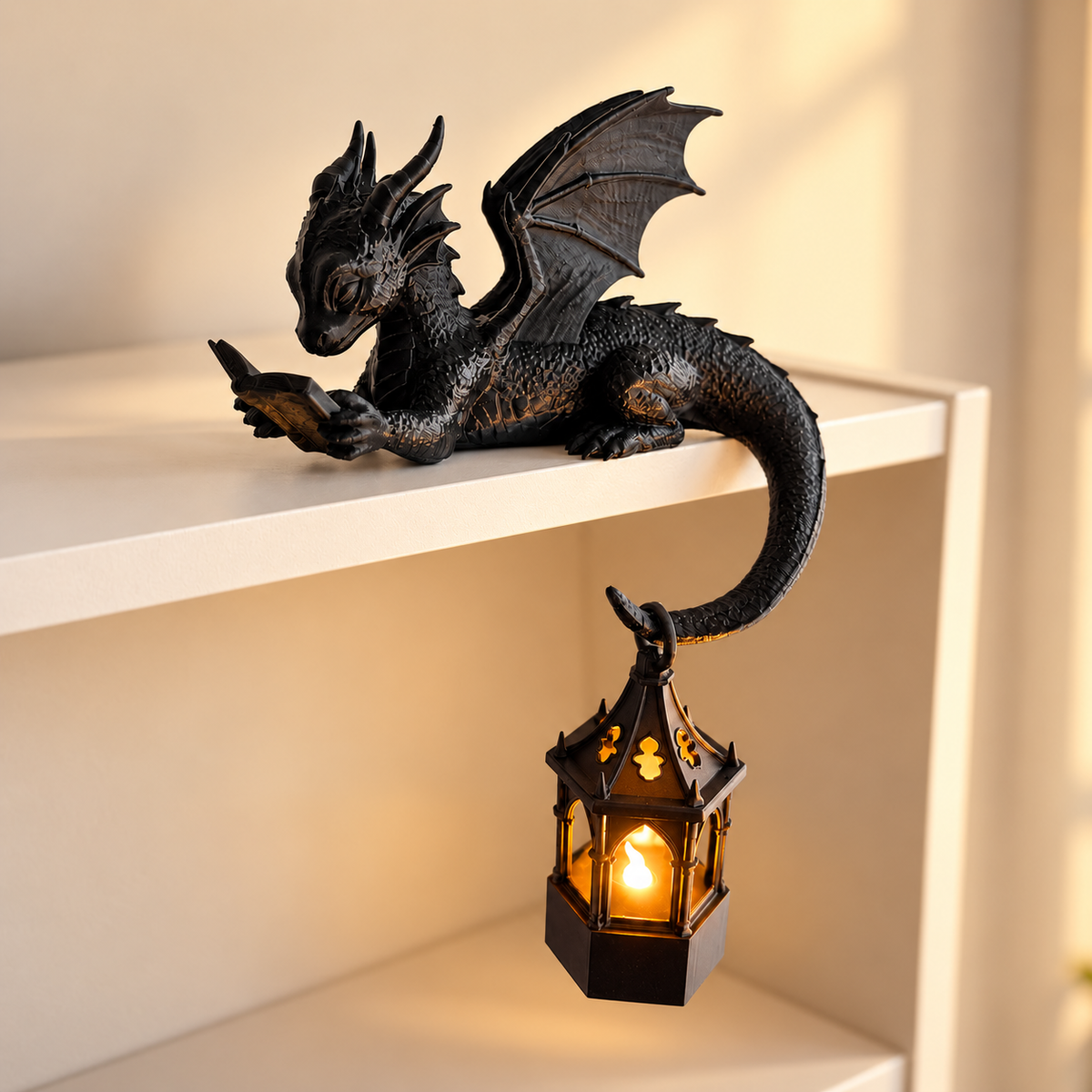 🐉Reading Dragon Shelf Decor with LED Lantern
