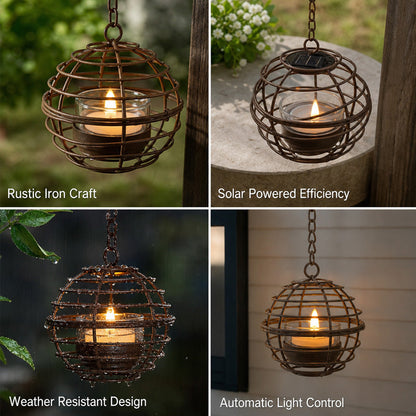Solar Powered Spherical Candle Lanterns - Metal Hanging Lights for Garden & Patio Decor