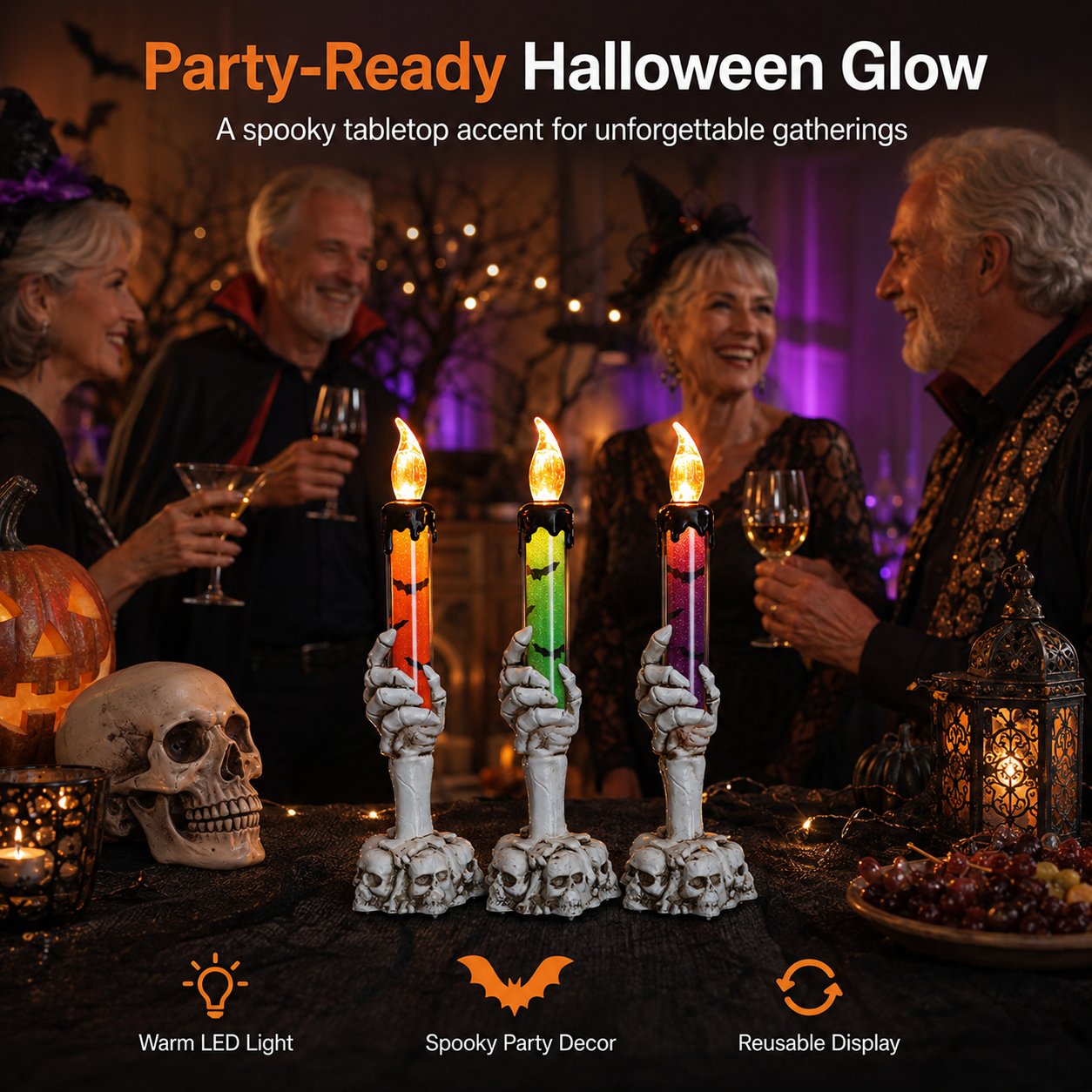 🎃 Halloween Skeleton Skull Hand LED Glitter Candle Light Set🔥