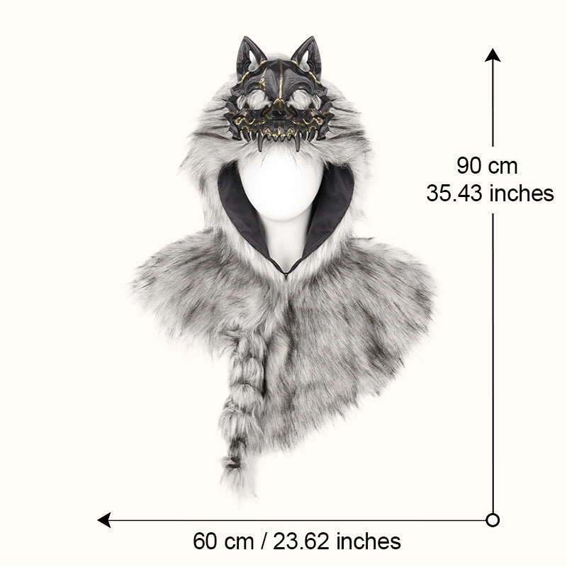 🐺Halloween Medieval Viking Faux Wolf Skull Hooded Cape