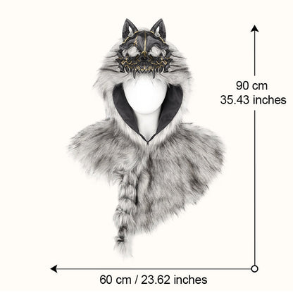 🐺Halloween Medieval Viking Faux Wolf Skull Hooded Cape