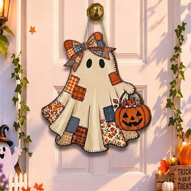 👻Patchwork Ghost Hanging Wooden Card