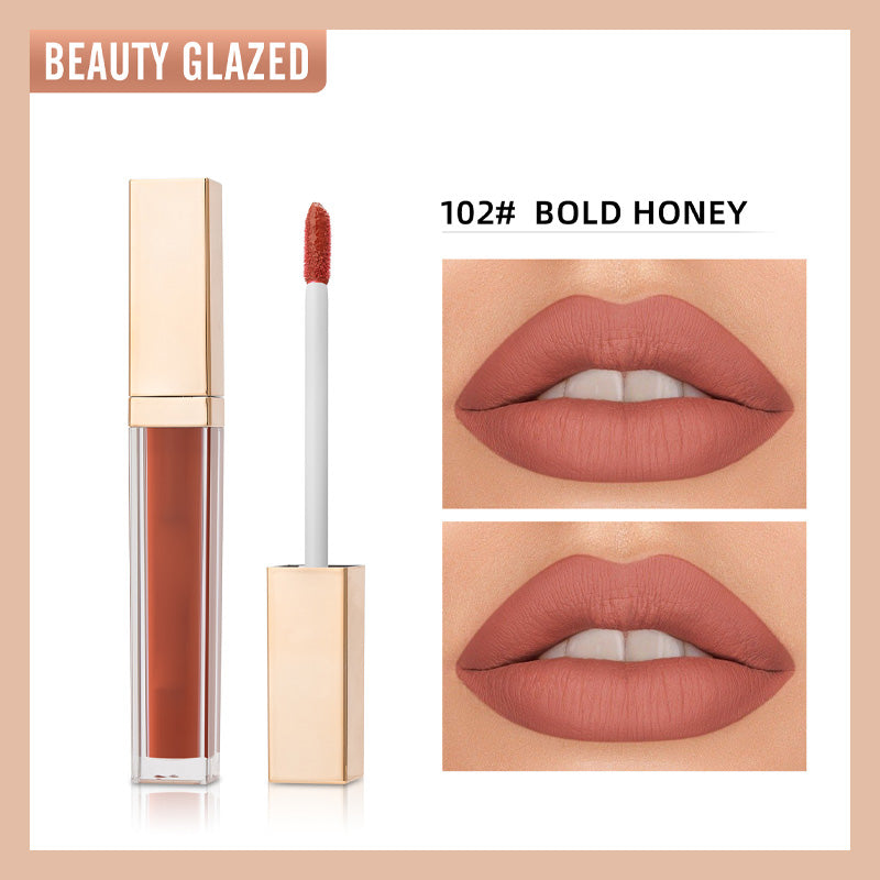 ✨ Guldpläterad matt läppglans i fyrkantig flaska —— Stråla av självförtroende, framhäv din charm! 💋