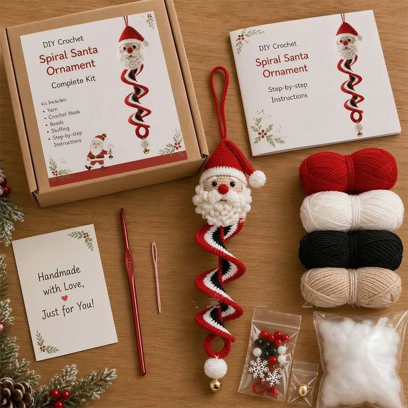 ☃️DIY Christmas Spiral Crochet Ornament Kit  | Complete Beginner-Friendly Set with Soft Yarn, Crochet Hook, Festive Beads, Snowflakes & Step-by-Step Guide 🧶🎄