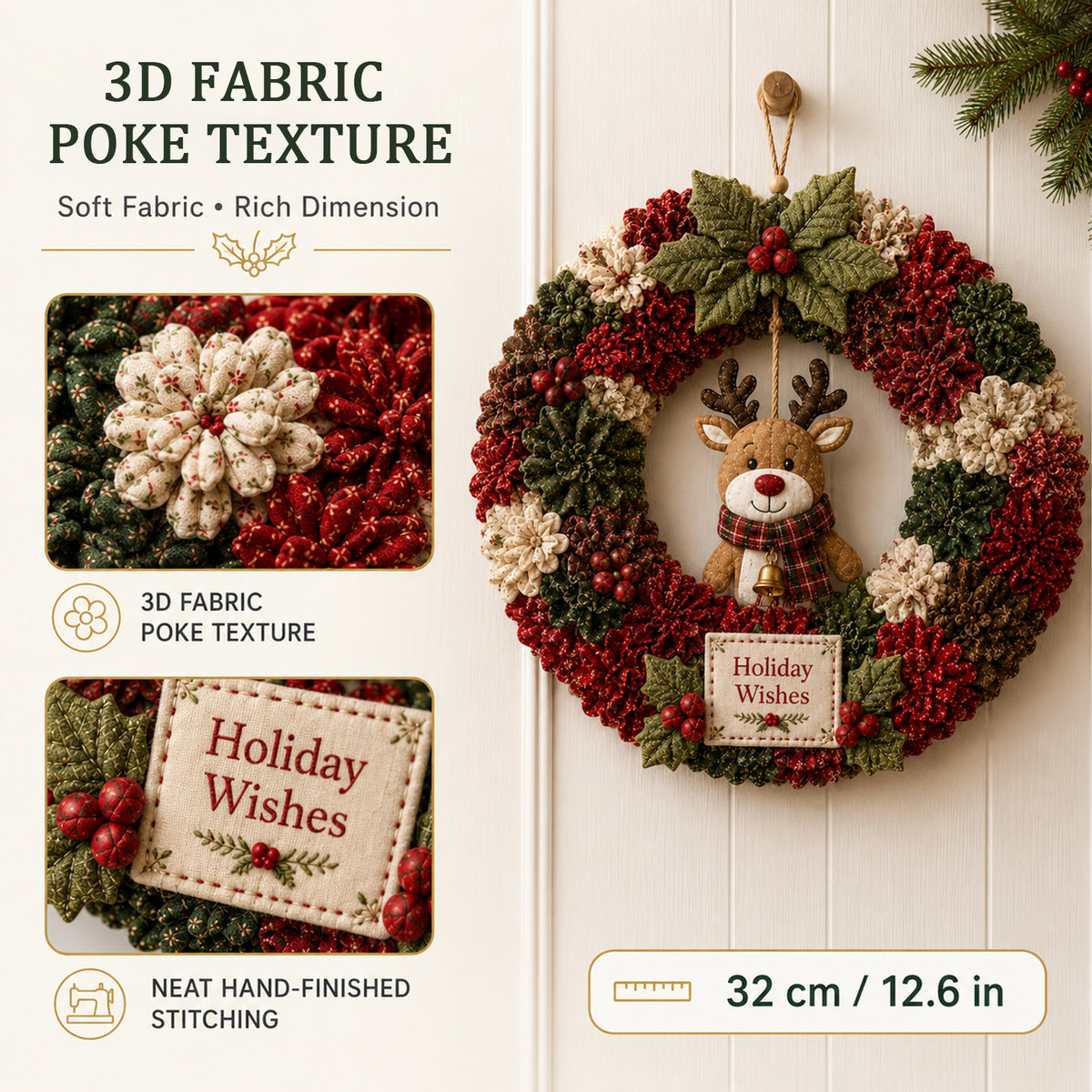 🎄 3D Fabric Poke Wreath DIY Kit