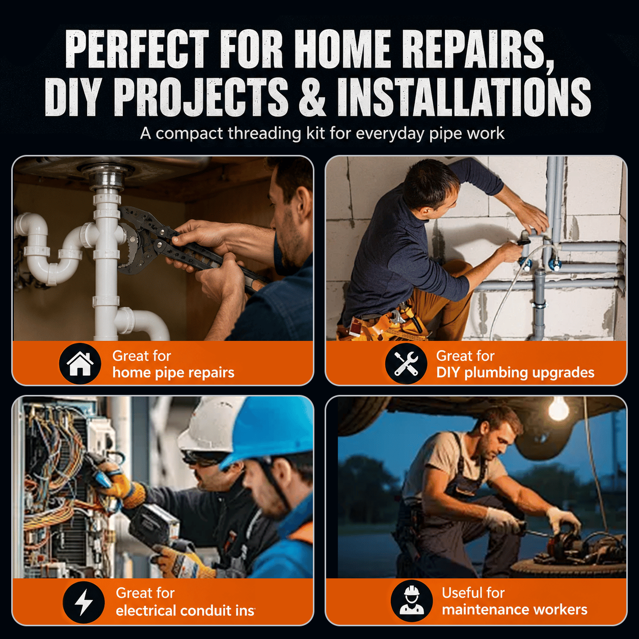 🔧 Drill-Powered Pipe Threading Tool Kit