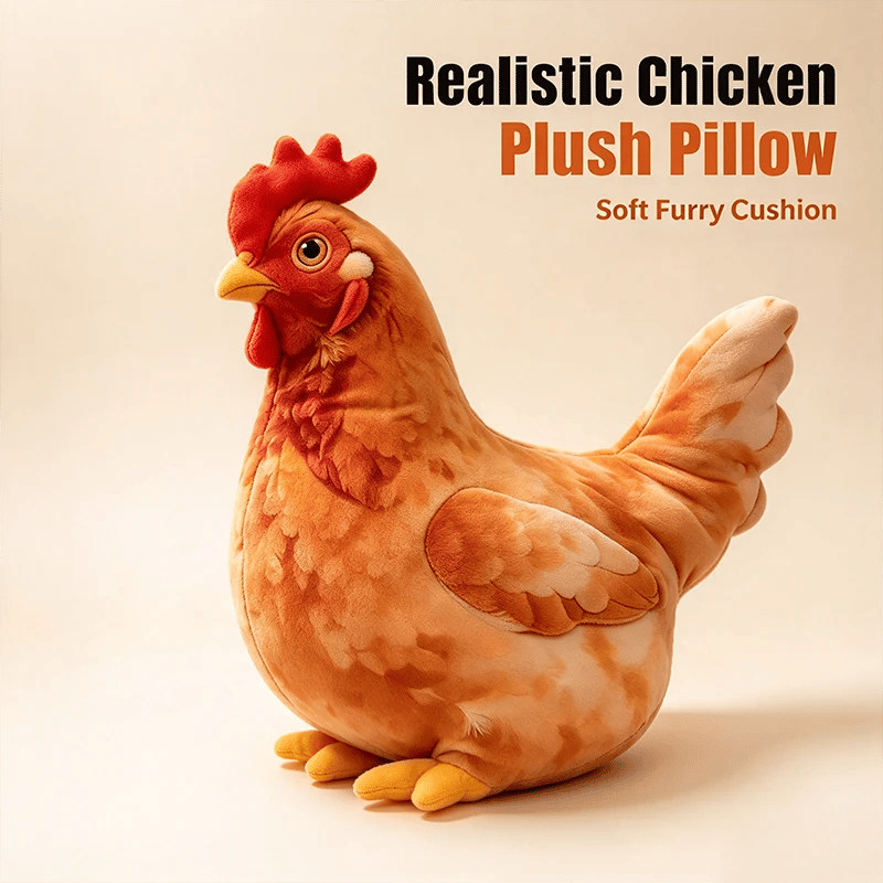 🐔 Chicken-Shaped Plush Pillow – Cute Realistic Hen Stuffed Animal & Cozy Home Decor Cushion ✨