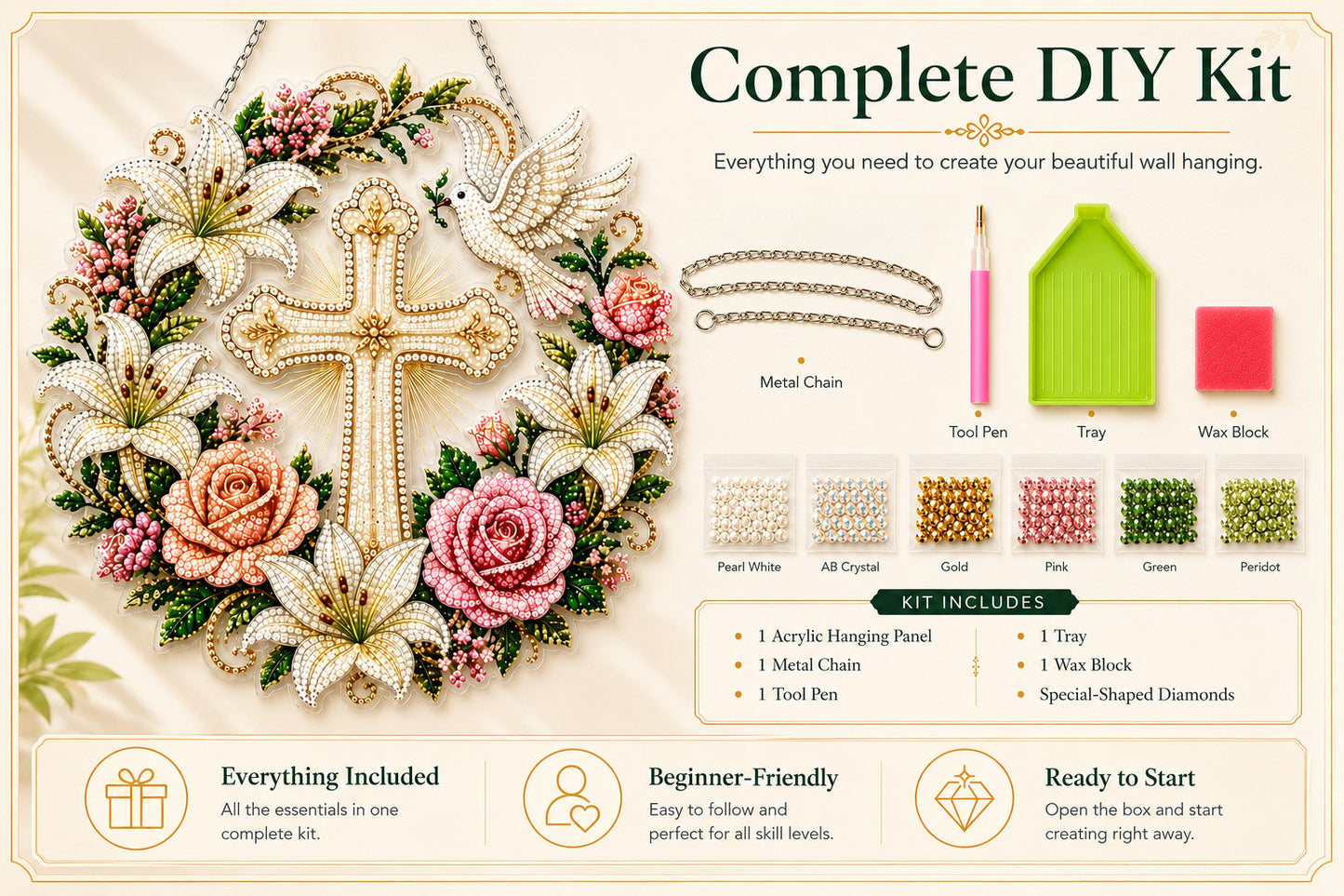 ✝️🕊️Christian Cross & Dove Diamond Art Hanging Ornament Kit