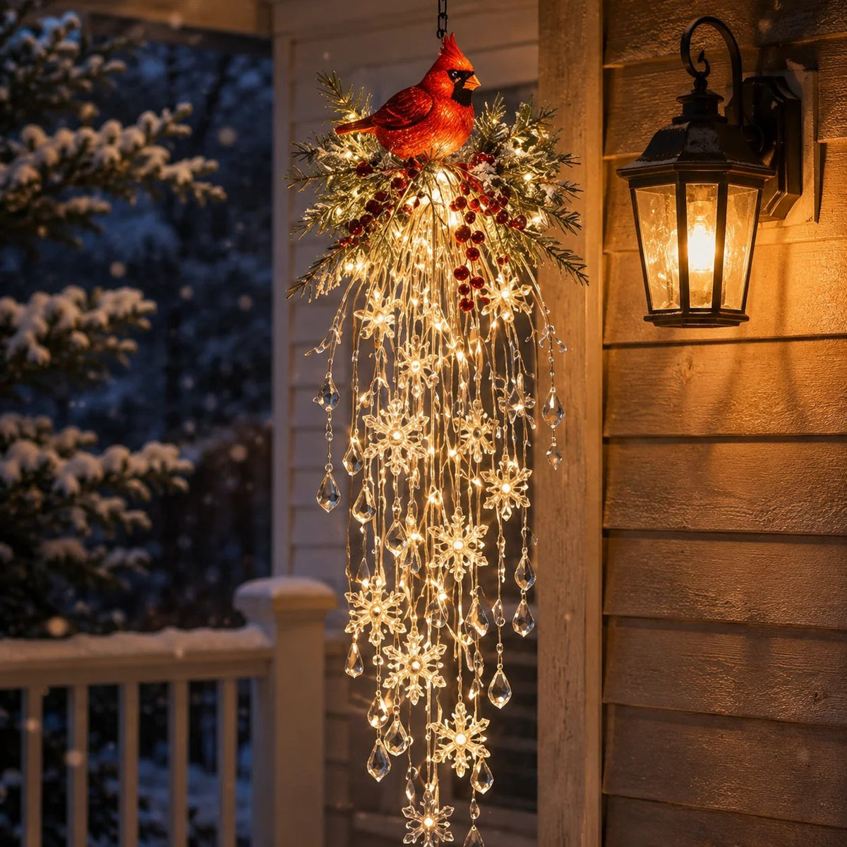 ❄️Crystal Cascade Christmas Lights – Hanging LED Veranda Decorations: Snowflakes & Crystals ✨