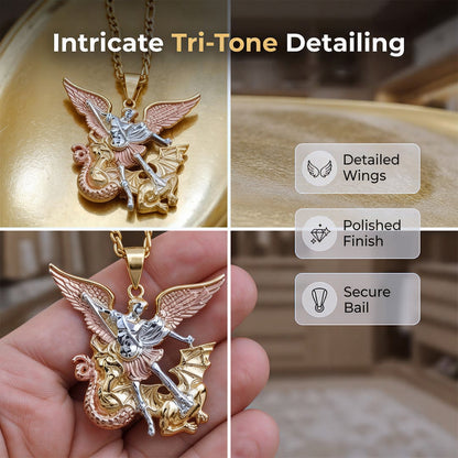 🕊️Tri-Tone Angel Guardian Pendant Necklace🪽📿