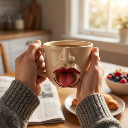 Quirky abstract tongue ceramic mug