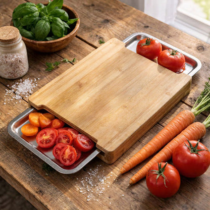 🔪Wooden Cutting Board with Slide-Out Trays
