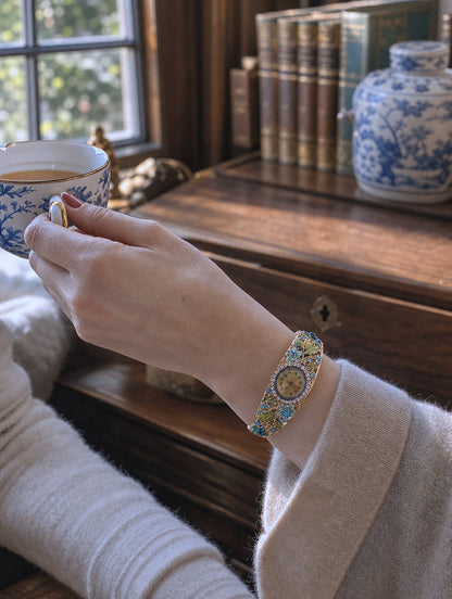 ⌚Vintage-style Elegant Cloisonné Ladies’ Bracelet Watch – A Blossoming Display ✨