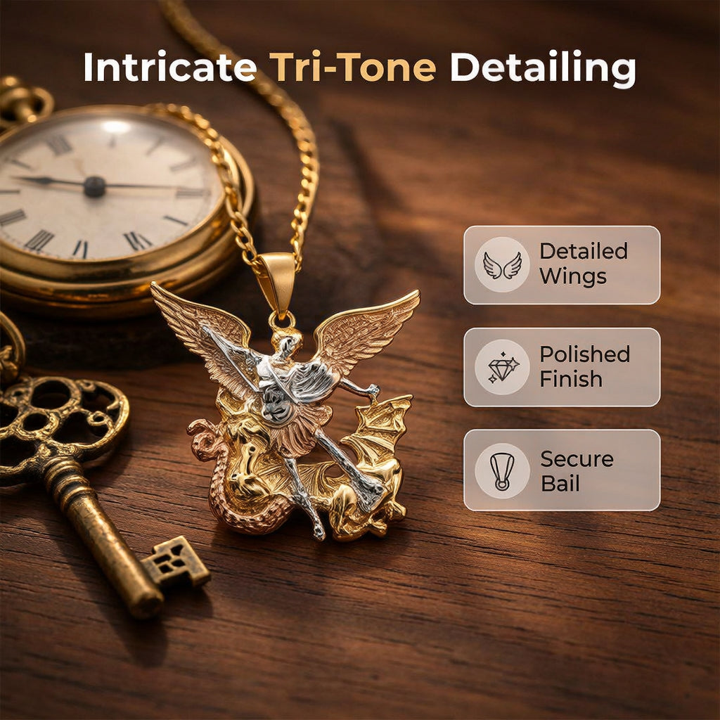 🕊️Tri-Tone Angel Guardian Pendant Necklace🪽📿