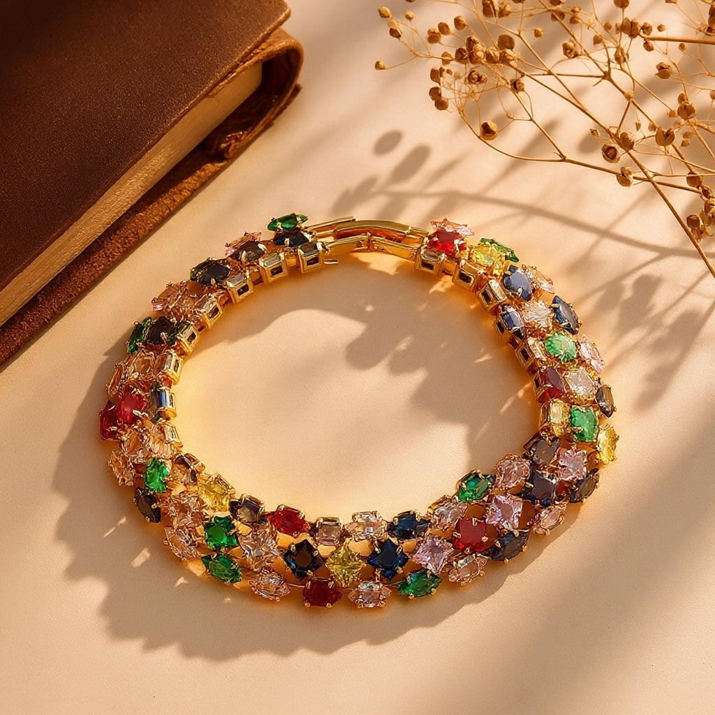🌈Luxurious bracelet with coloured zirconia stones💞May your life be as colourful as a rainbow