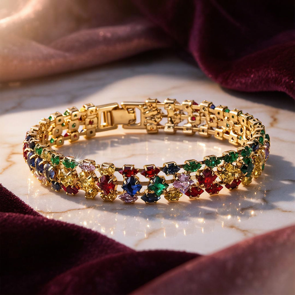🌈Luxurious bracelet with coloured zirconia stones💞May your life be as colourful as a rainbow
