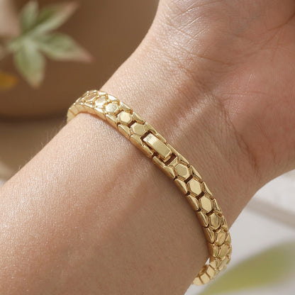 💞 Instagram-style geometric block-patterned gold bracelet – gold snake-bone bracelet
