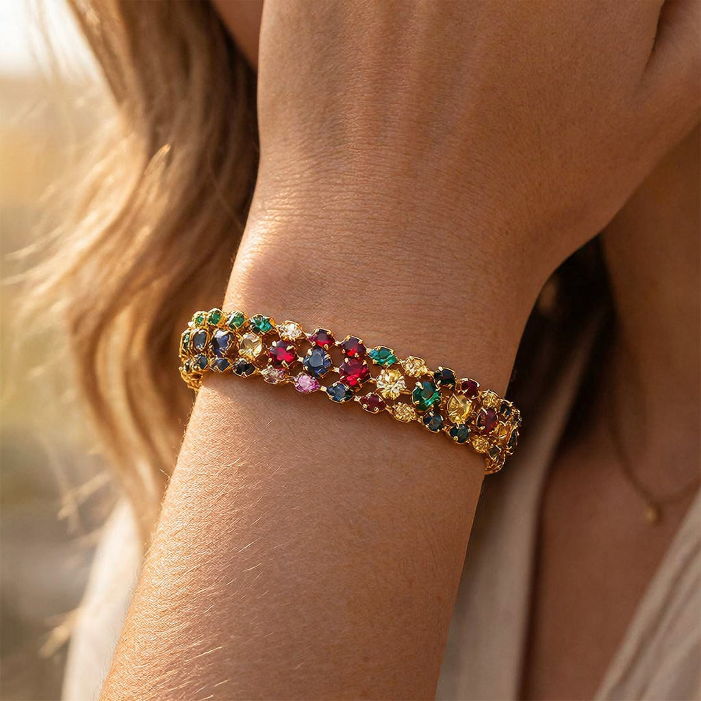 🌈Luxurious bracelet with coloured zirconia stones💞May your life be as colourful as a rainbow