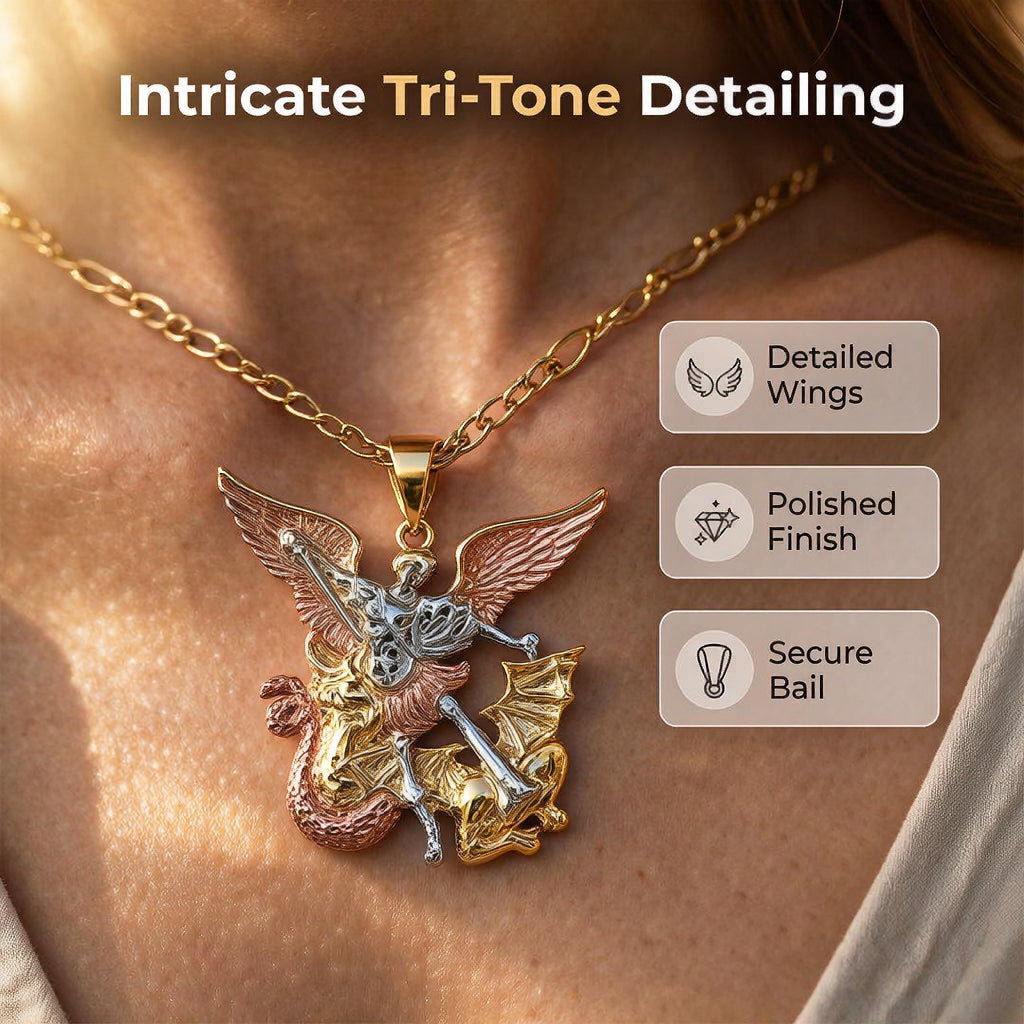 🕊️Tri-Tone Angel Guardian Pendant Necklace🪽📿
