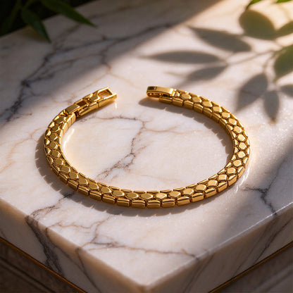 💞 Instagram-style geometric block-patterned gold bracelet – gold snake-bone bracelet