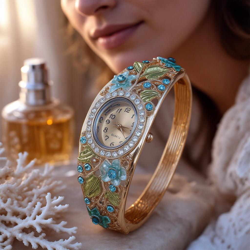 ⌚Vintage-style Elegant Cloisonné Ladies’ Bracelet Watch – A Blossoming Display ✨