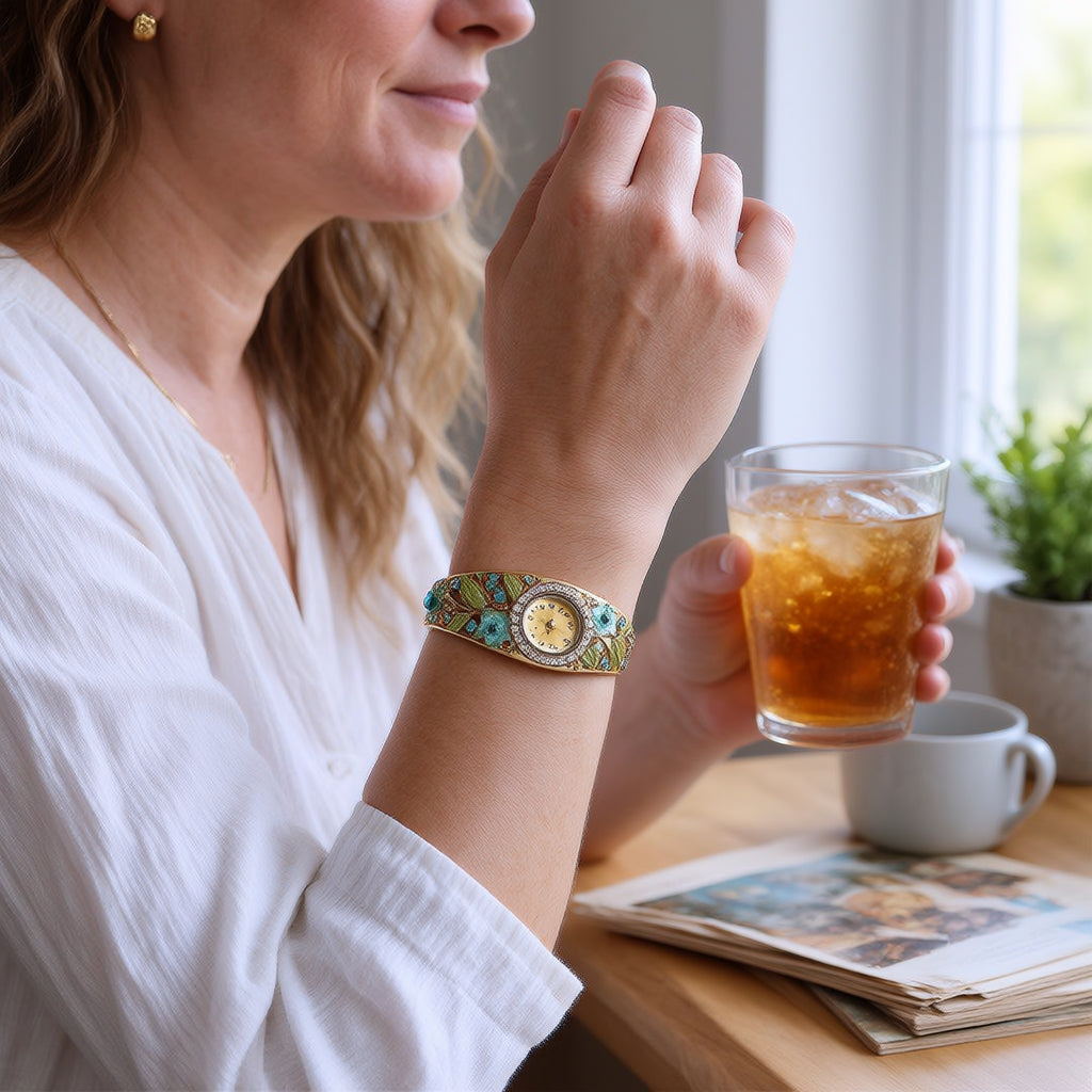 ⌚Vintage-style Elegant Cloisonné Ladies’ Bracelet Watch – A Blossoming Display ✨