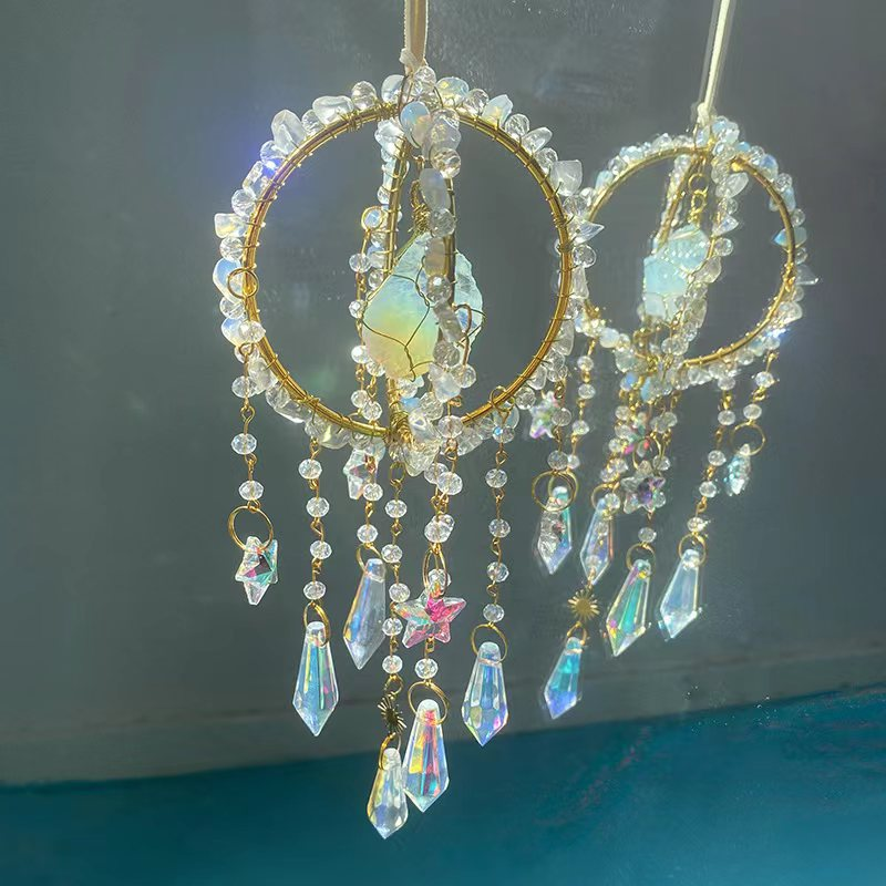 Rund naturlig solfångare i kristall/Round Natural Crystal Suncatcher